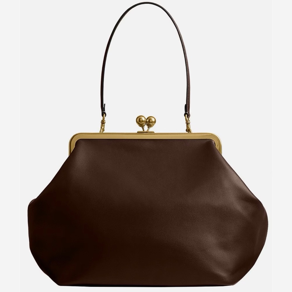 NEW! Coach Large Kisslock Frame Bag Dark Brown
